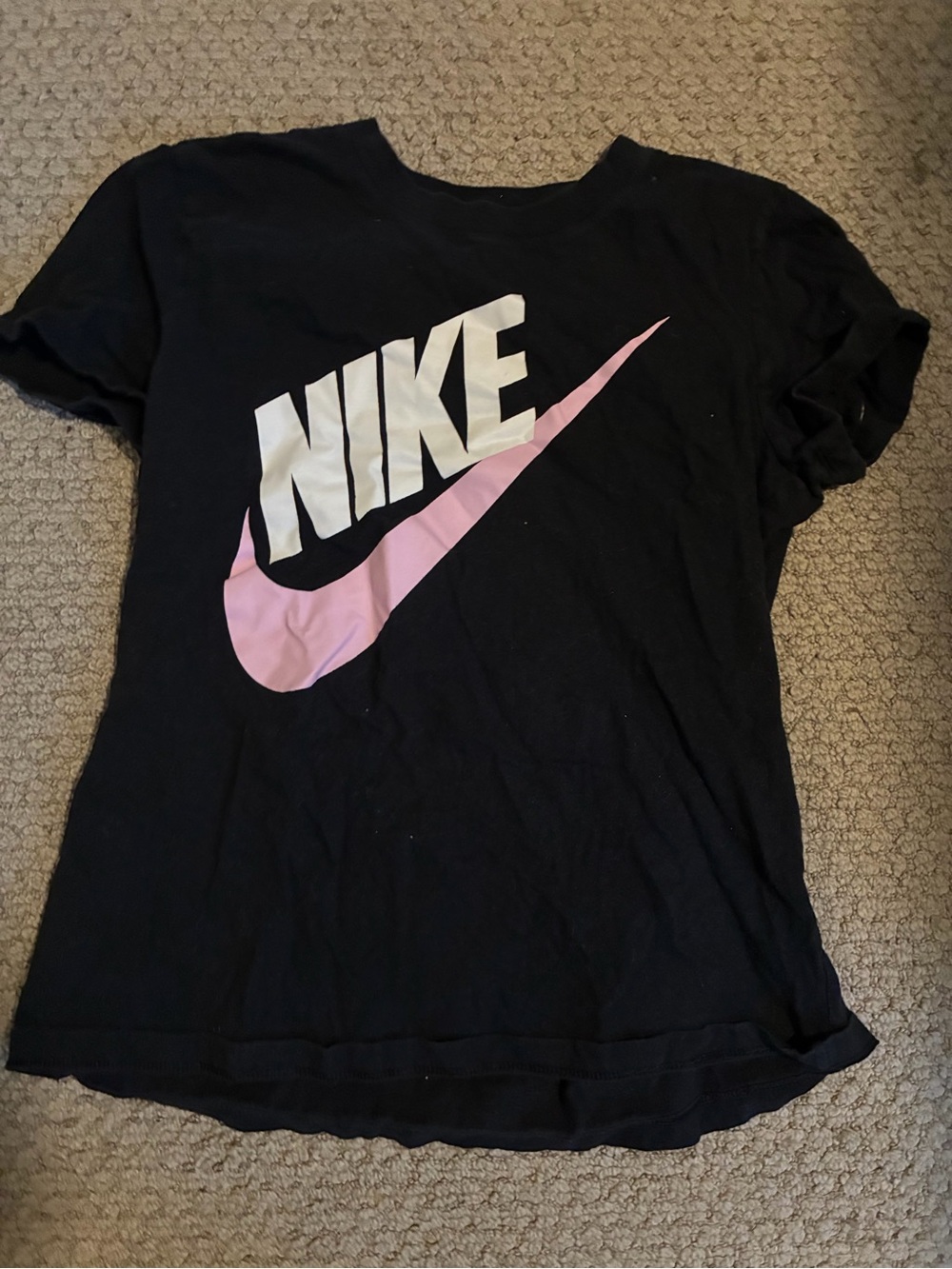 Nike Black Tee with White Logo and Pink Swoosh